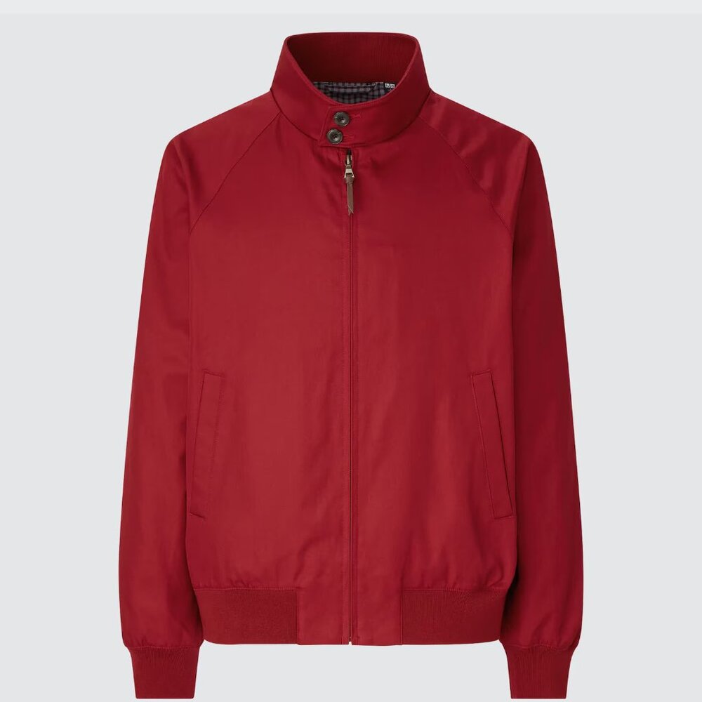 Uniqlo Single Collar Short Blouson Jacket Red Plaid Lined Casual Bomber Size XL